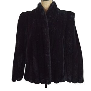 Vintage black faux fur coat. 1970s. Faux fur is velvety plush.